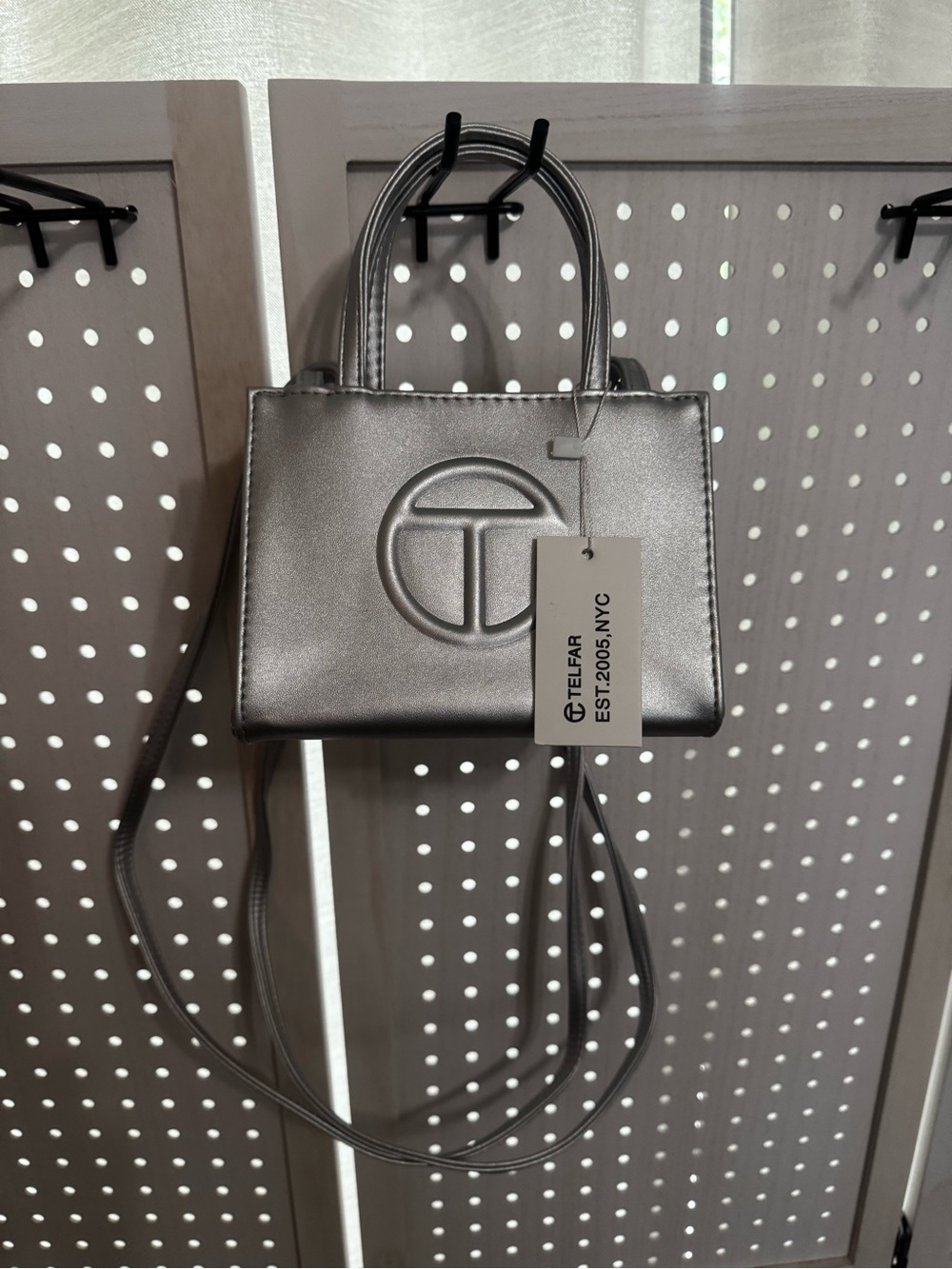Telfar Mini Shopping Bag in Metallic Silver